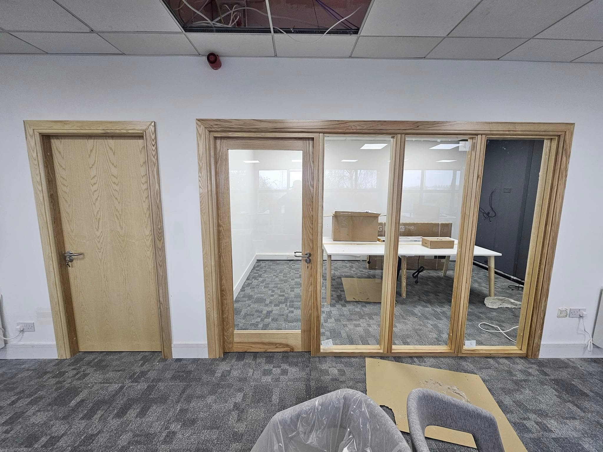 Commercial space with custom wooden fixtures